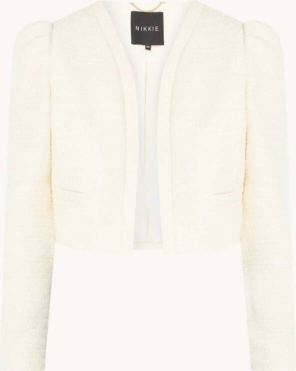NIKKIE Nelly cropped blazer van tweed met pofmouw