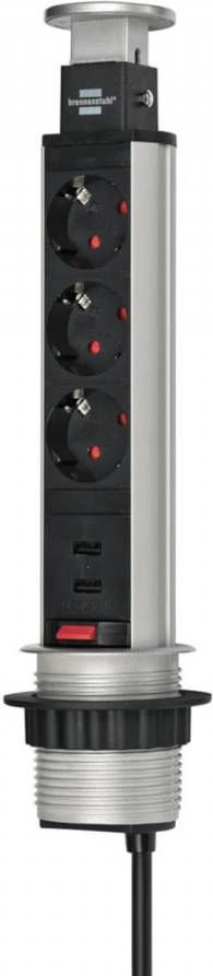 Brennenstuhl 1396200013 3 Voudige Stekkerdoos met dubbele USB laadingang voor bureau 2m