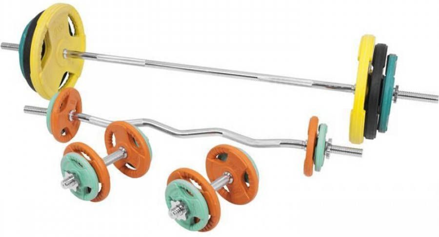 Gorilla Sports Halterset 108 Kg Gripper Gietijzer(Rubber Coating) Veersluiting