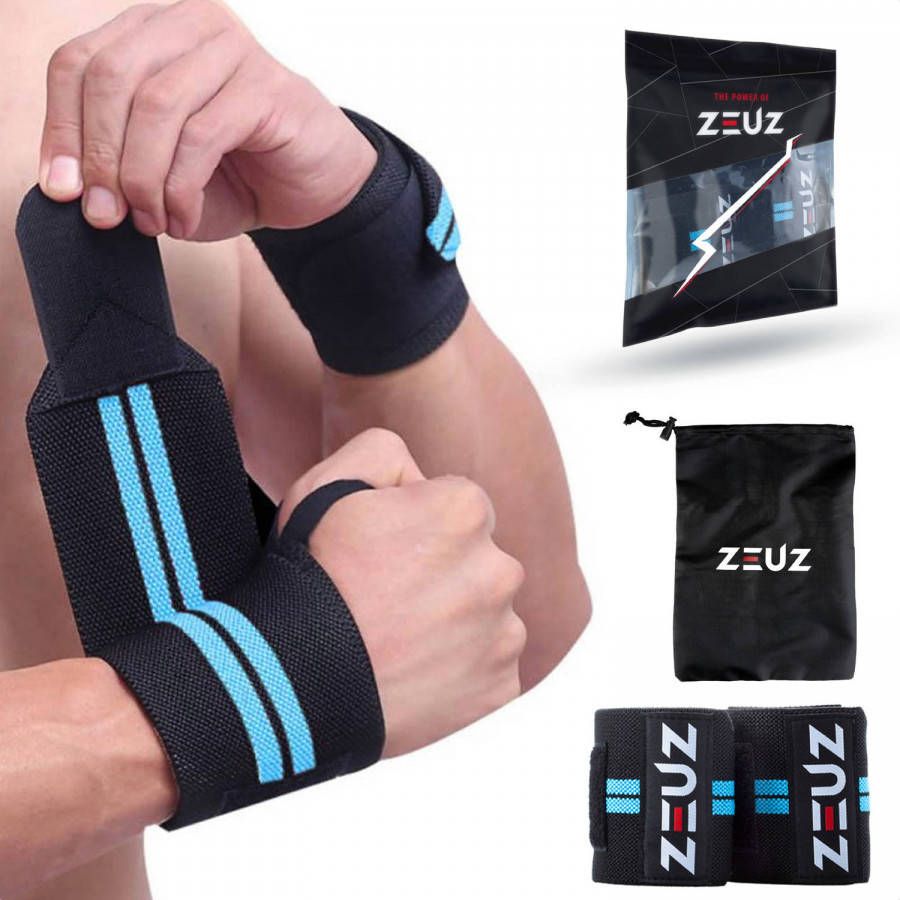 ZEUZ ® 2x Fitness & Crossfit Polsband Wrist Wraps Krachttraining Polsbrace Blauw & Zwart