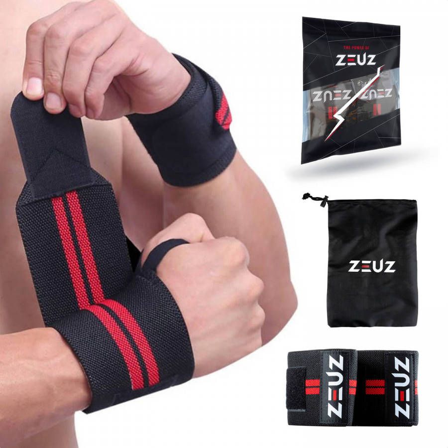 ZEUZ ® 1 Stuk Polsband Rood/Zwart Fitness Crossfit Krachttraining Yoga Versteviging & Versterking Polsen