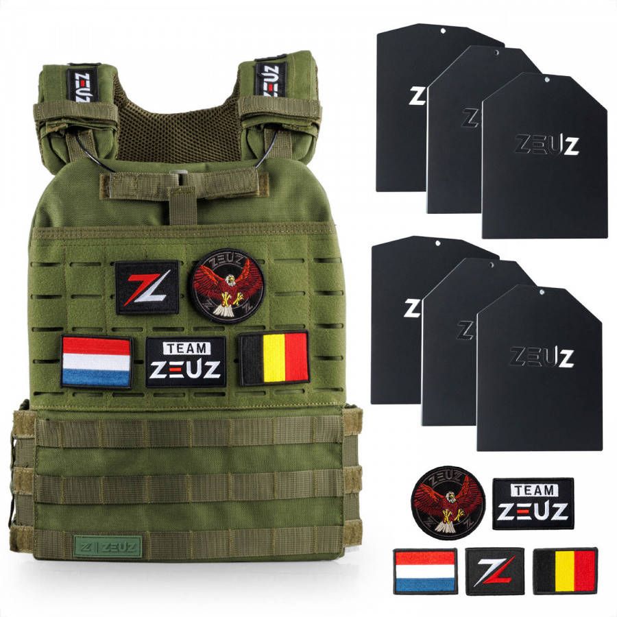 ZEUZ ® Crossfit & Fitness Gewichtsvest 16, 5 Kg Tactical Vest & Trainingsvest Verstelbaar In Gewichten Zwart
