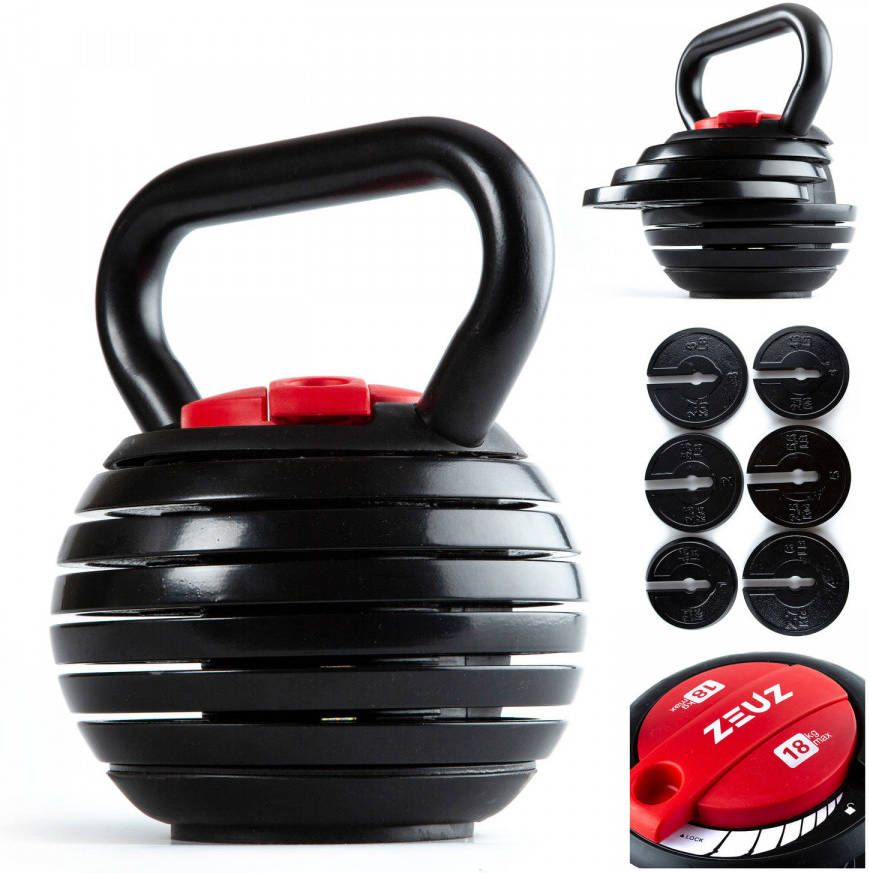ZEUZ ® Verstelbare Kettlebell Tot 18 Kg Fitness Sport Set Conditie & Krachttraining Halters Gietijzer