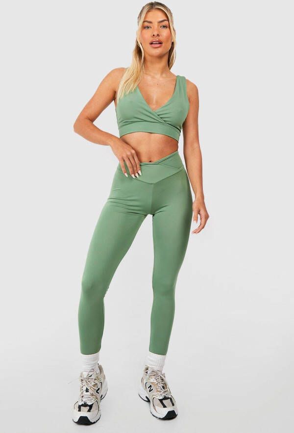 boohoo Fitness Leggings Met Wikkel Taille, Sage