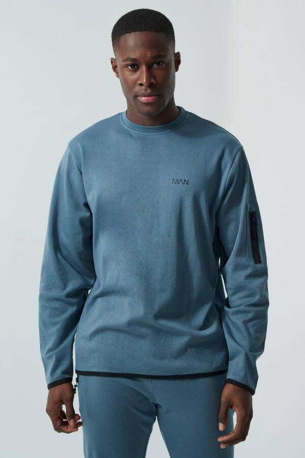 boohoo Man Active Ma1 Trui Met Zakken, Steel