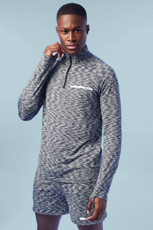 boohoo Man Active Mergel Performance Top Met Rits, Black