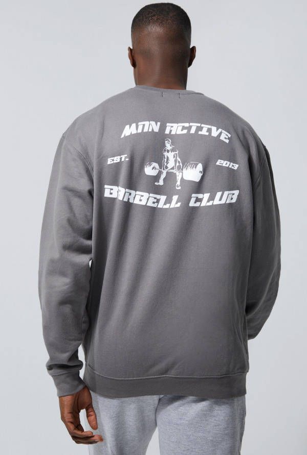 boohoo Man Active Oversized Barbell Club Trui, Charcoal