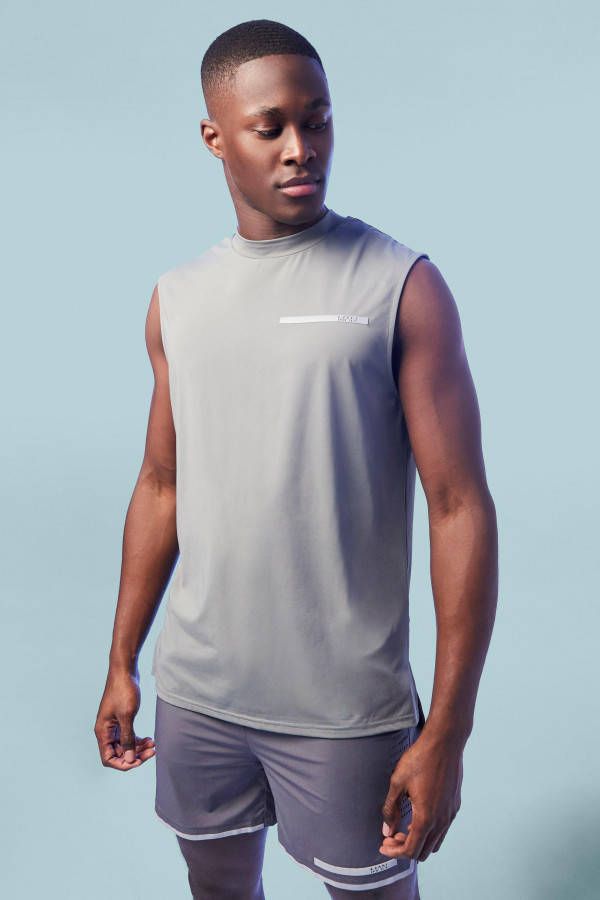 boohoo Man Active Performance Tank Top, Charcoal