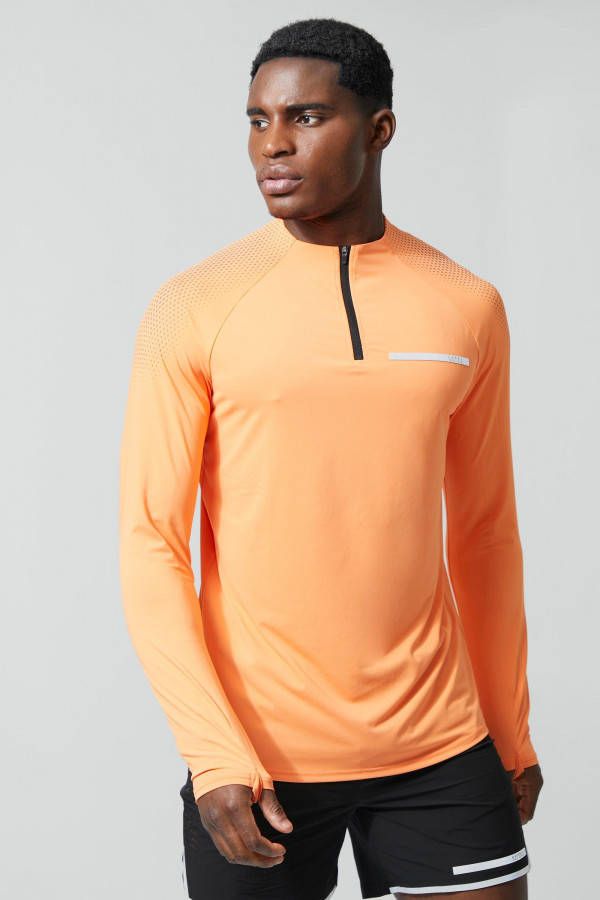 boohoo Man Active Performance Top Met Crewneck En Rits, Orange