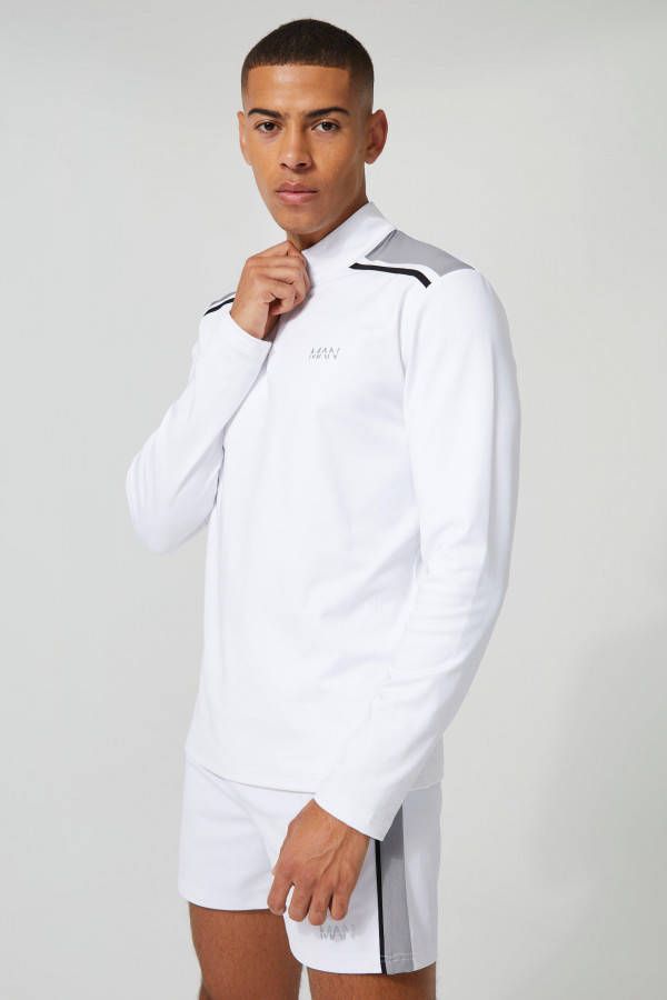 boohoo Man Active Voetbal Performance Top Met Korte Rits, White