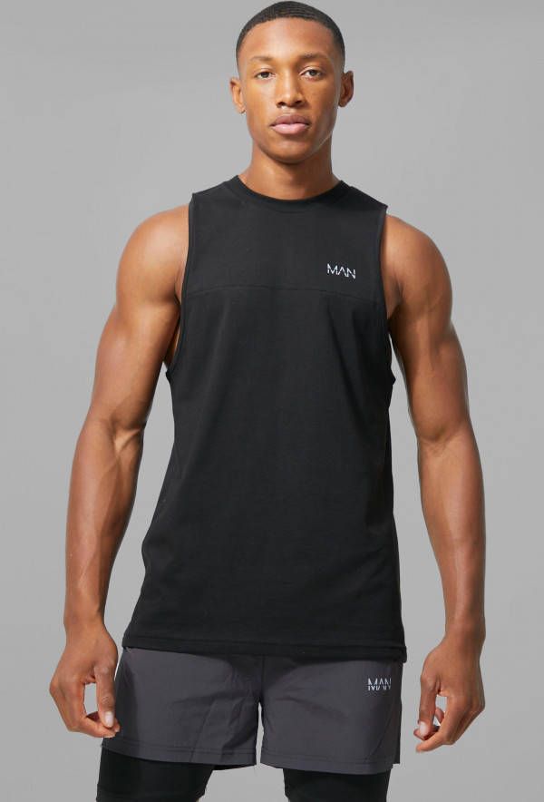 boohoo Man Active X Andrei Fitness Tank Top Met Racer Hals, Black