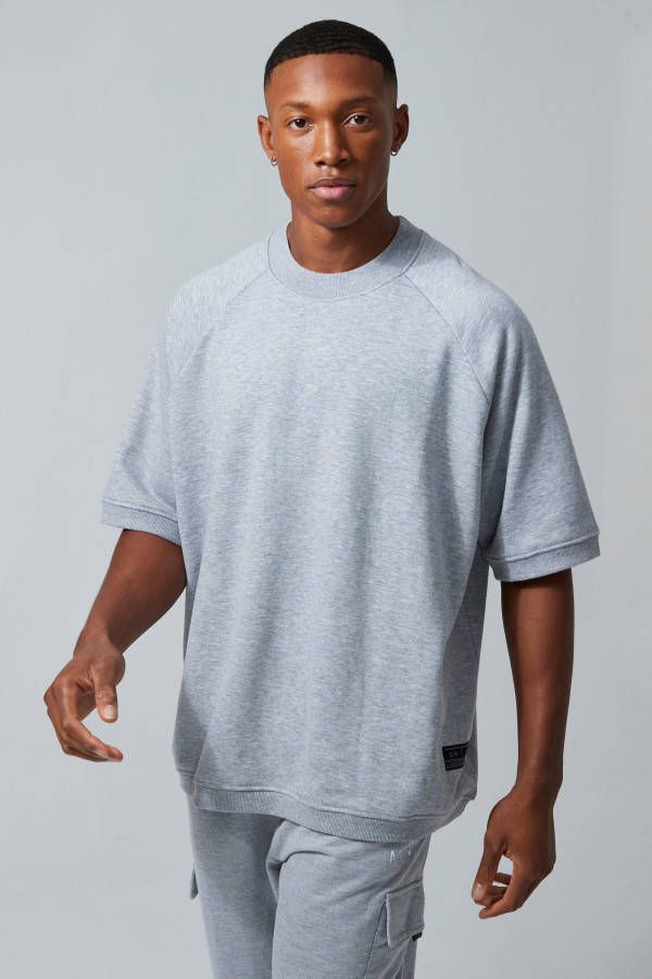 boohoo Oversized Man Active Sweater Met Korte Mouwen, Grey Marl
