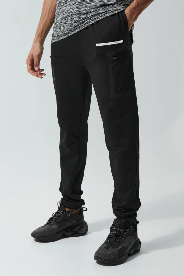 boohoo Tall Cargo Man Active Performance Joggingbroek, Black