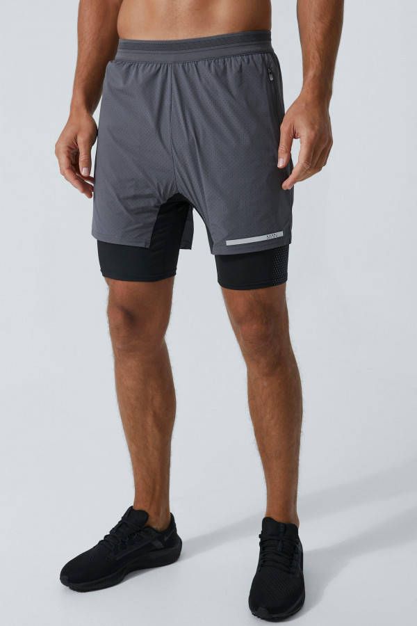 boohoo Tall Hybride Man Active 2 In 1 Shorts, Charcoal