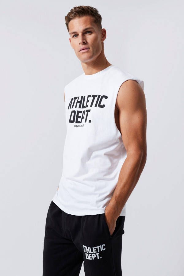 boohoo Tall Man Active Athletic Dept. Tank Top, White