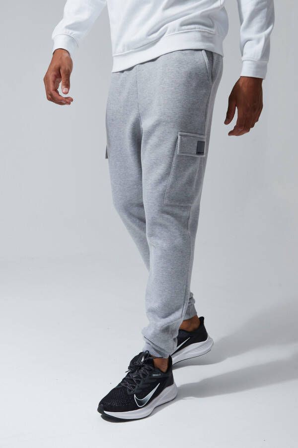 boohoo Tall Man Active Fitness Cargo Joggingbroek, Grey Marl
