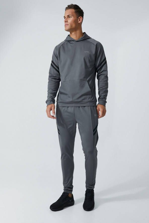 boohoo Tall Man Active Trainingspak Met Tank Met Capuchon, Charcoal