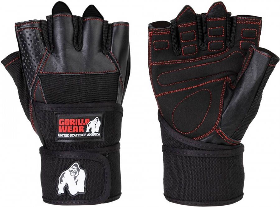 Gorilla Wear Dallas Wrist Wrap Handschoenen Fitness Handschoenen Zwart/Rode Stiksels