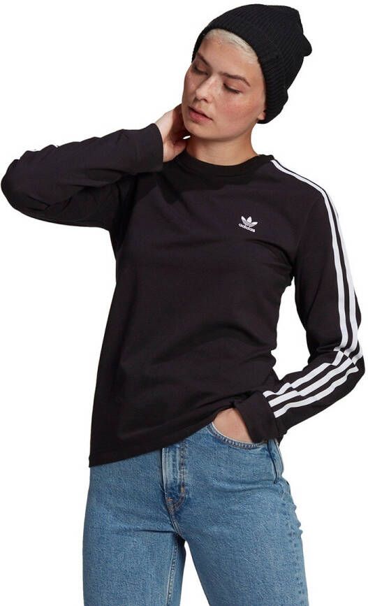 Adidas 3Stripes Longsleeve Dames T Shirts Black Katoen Jersey