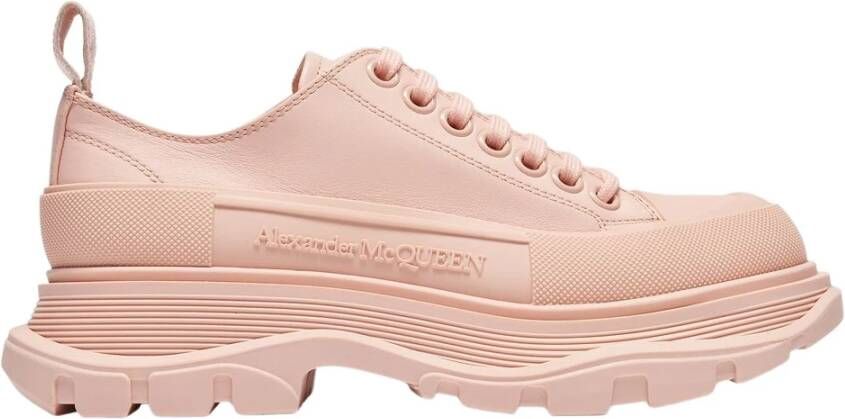 alexander mcqueen Tread gladde lage sneakers in roze leer , Roze, Dames