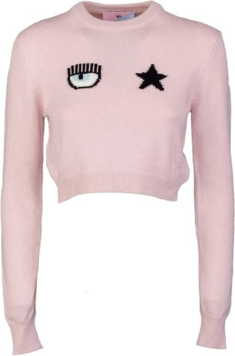 Chiara Ferragni Ronde hals gekweek Collection, Roze, Dames