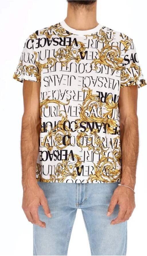 Christer T shirt met barokke print en Men`s 73GAH6S0 JS099/Gold Logo , Wit, Heren