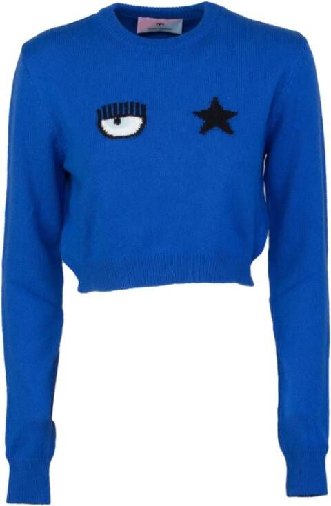 Chiara Ferragni Ronde hals gekweek Collection, Blauw, Dames
