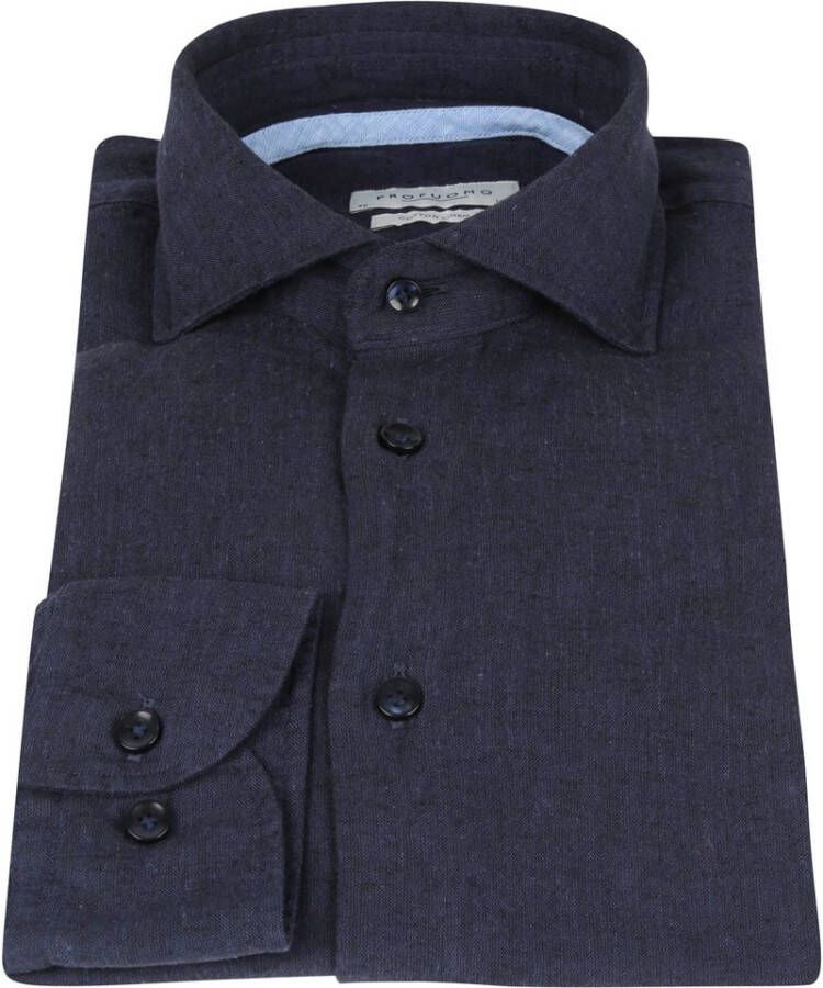 Profuomo Donkerblauwe Casual Overhemd Hartger W Cotton linnen