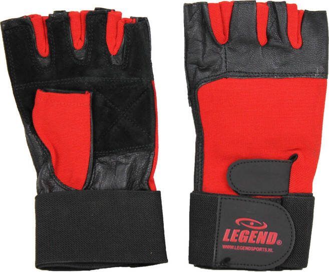 Legend Sports Fitness handschoenen leder heren/dames zwart rood leer