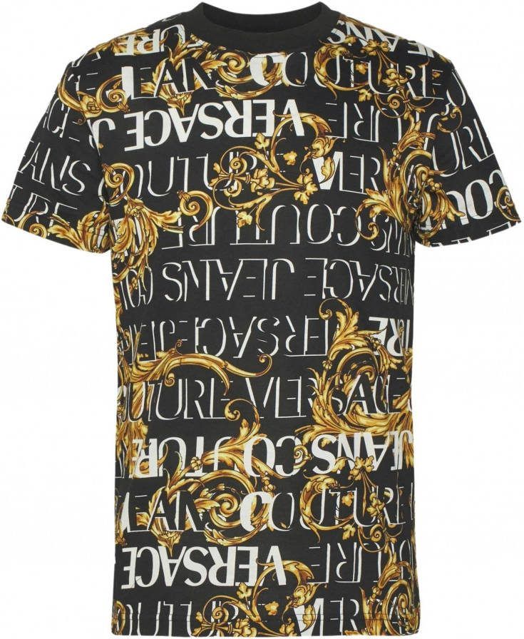 Christer T shirt met barokke print en Men`s 73GAH6S0 JS099/Gold Logo , Zwart, Heren