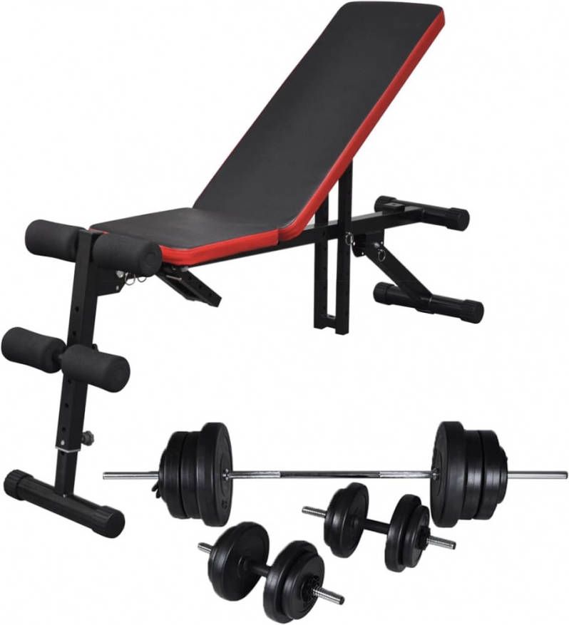 VIDAXL Buikspierbank met halterset verstelbaar 60, 5 kg
