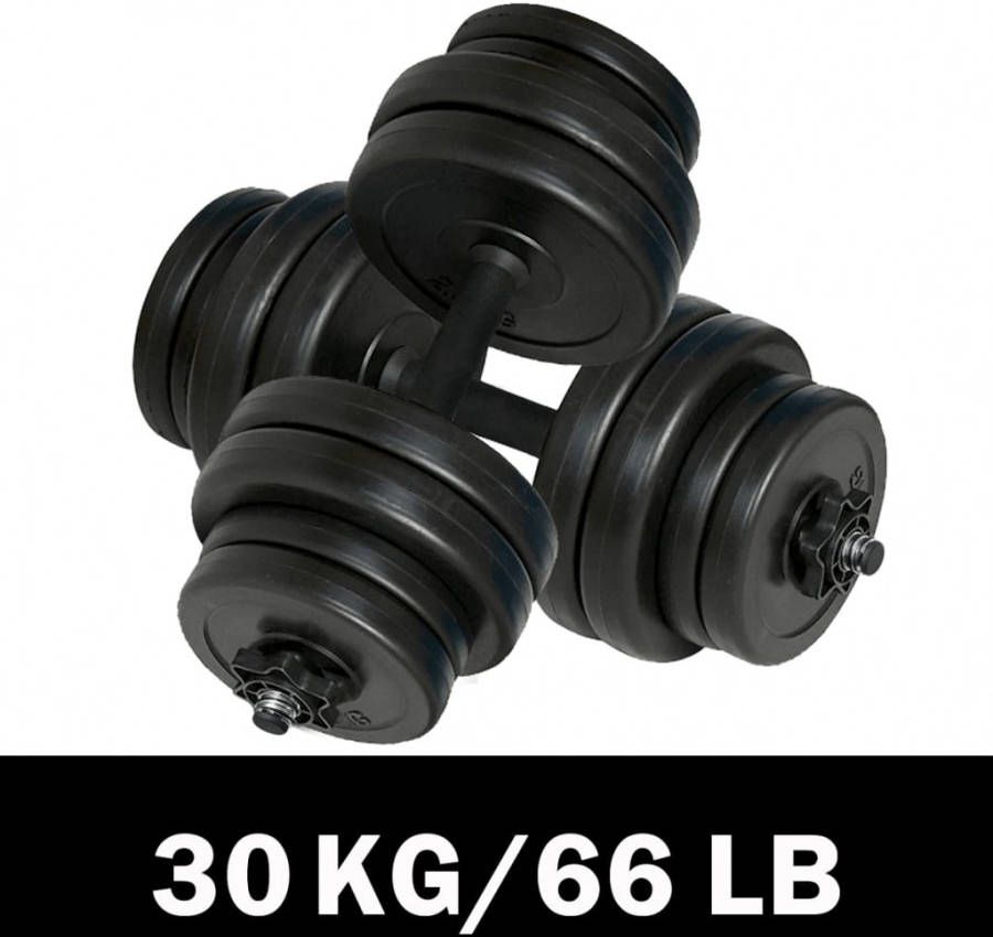 vidaXL Dumbbell halter set 30 kg met kunststof mantel